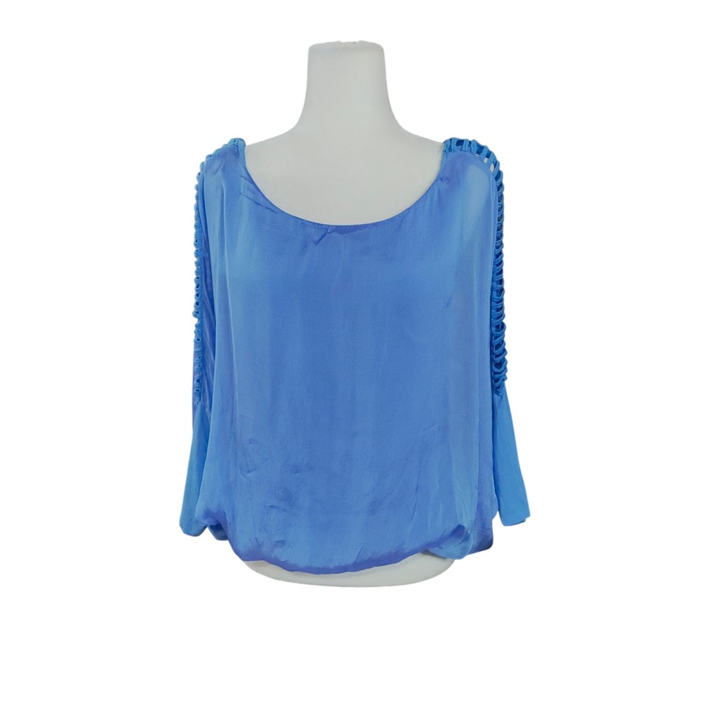 NEW Bella Amore Marina Blue Silk Blend Dolman Blouse‎ Made in Italy S/M NWT FLAW